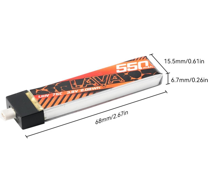 Аккумулятор BetaFPV Lava 1S 550 mAh 75C 3.8V LiHV LiPo BT2.0 FPV для Cetus X, Cetus Pro, Meteor (18767)