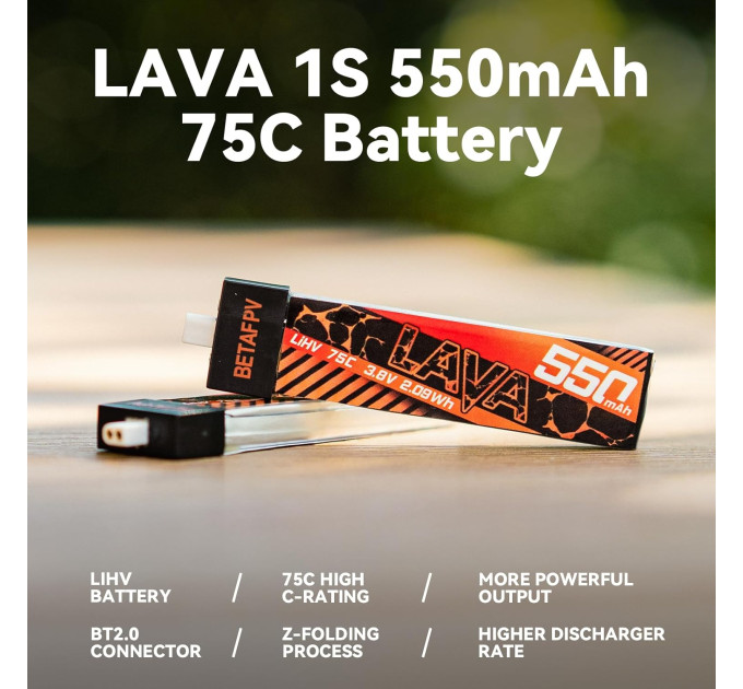 Аккумулятор BetaFPV Lava 1S 550 mAh 75C 3.8V LiHV LiPo BT2.0 FPV для Cetus X, Cetus Pro, Meteor (18767)