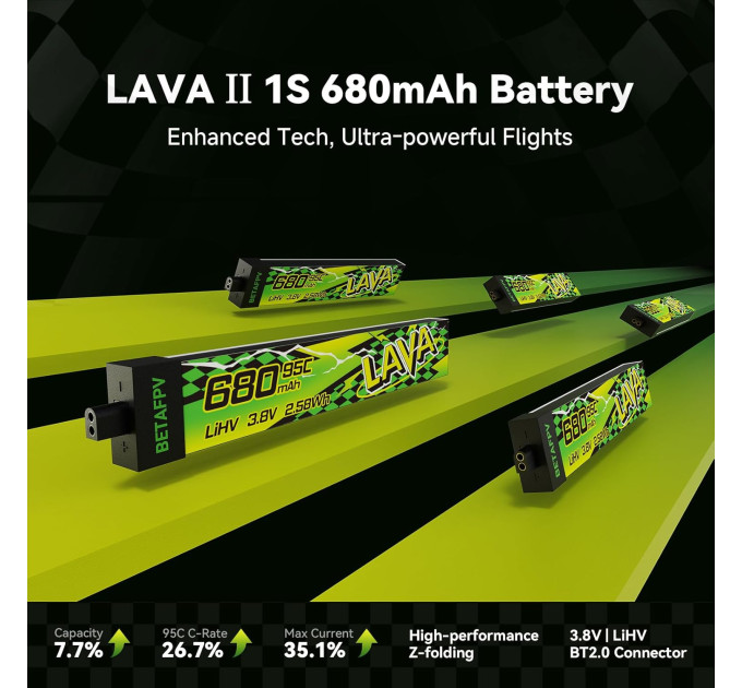 Аккумулятор BetaFPV Lava 2 1S 680 mAh BT2.0 / 3.8V / 95C / LiHV для FPV Air, Meteor, Cetus, Tiny Whoop (19522)