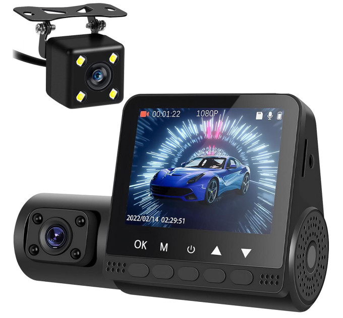 Автомобильный видеорегистратор 3 камеры Podofo W8109 (Black) (18695)