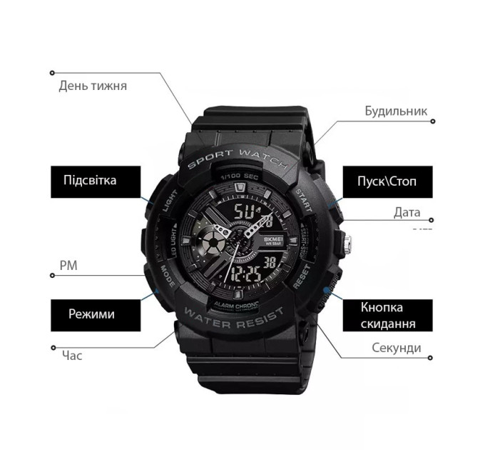 Часы наручные Skmei 1689 Original (Black Gold, 1689BKGD) (18365)