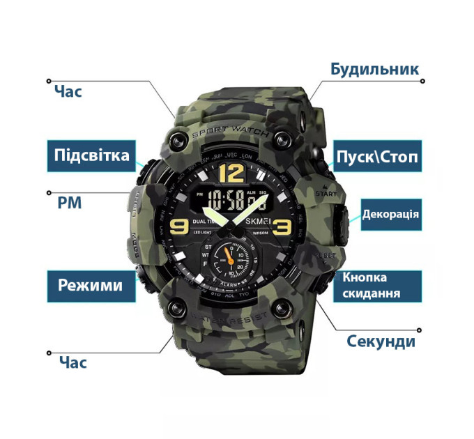 Часы наручные мужские Skmei 1637 (Army Green Camo, 1637CMGN) (18441)