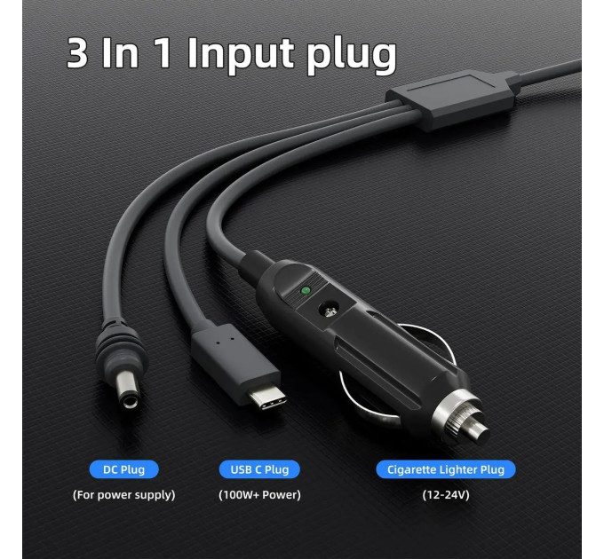 Кабель питания для Starlink Mini DC + Type-C + автомобильный прикуриватель 5м () (18799)