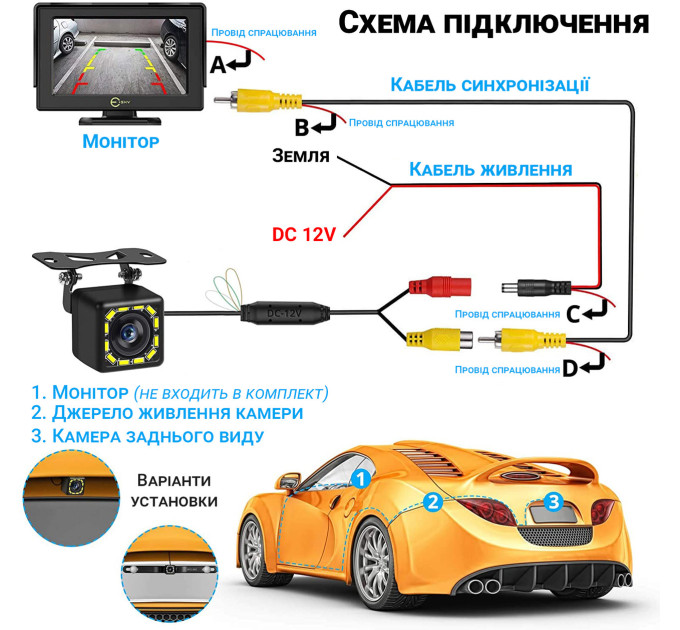 Камера заднего вида Podofo K0197P (Black) (18699)