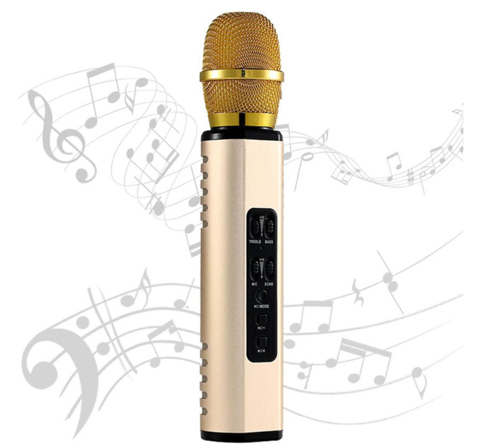 Караоке-микрофон беспроводной Losso K6 Premium со встроенным динамиком и Bluetooth (Gold) (18960)