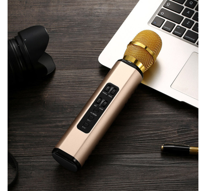 Караоке-микрофон беспроводной Losso K6 Premium со встроенным динамиком и Bluetooth (Gold) (18960)