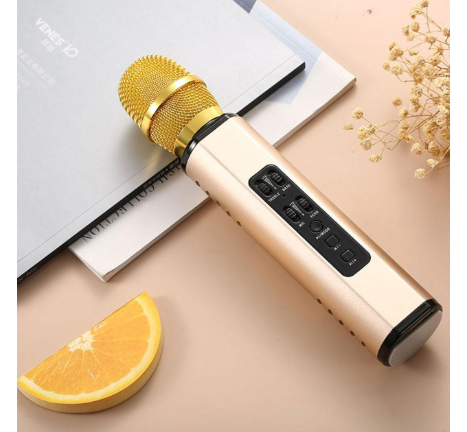 Караоке-микрофон беспроводной Losso K6 Premium со встроенным динамиком и Bluetooth (Gold) (18960)