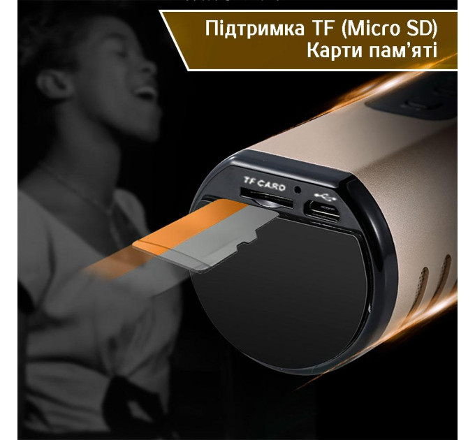 Караоке-микрофон беспроводной Losso K6 Premium со встроенным динамиком и Bluetooth (Gold) (18960)