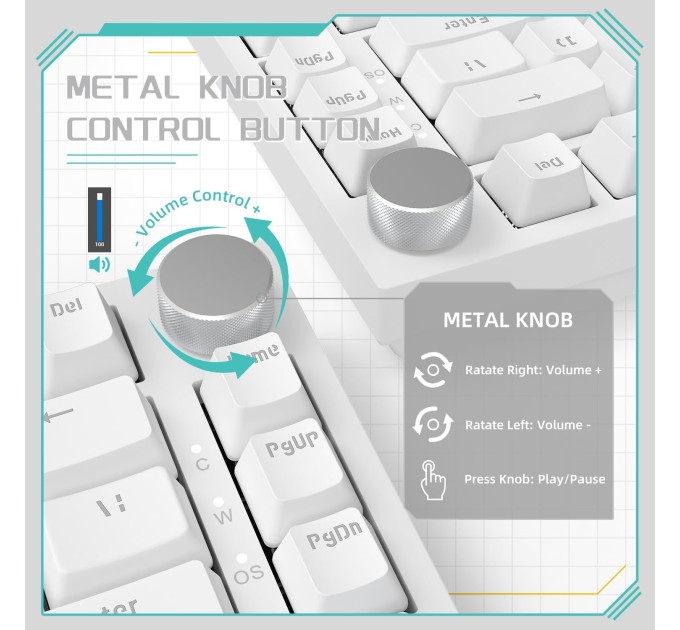 Клавиатура механическая AJAZZ AK820 Blue Switch / Голубая LED-подсветка / Раскладка 75% (White) (19573)