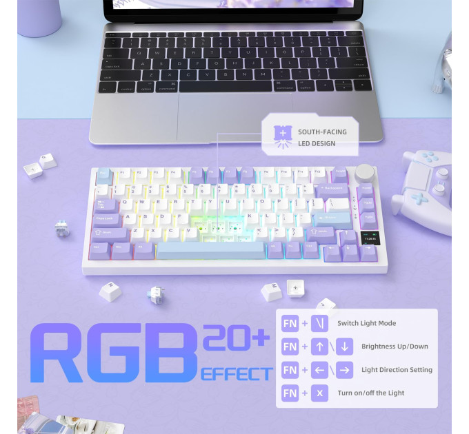 Клавиатура механическая  беспроводная Bluetooth / 2,4 AJAZZ AK820 Pro Flying Fish Switch / с подсветкой RGB / 4000 мА·ч / Раскладка 75% (Purple White Blue) (19569)