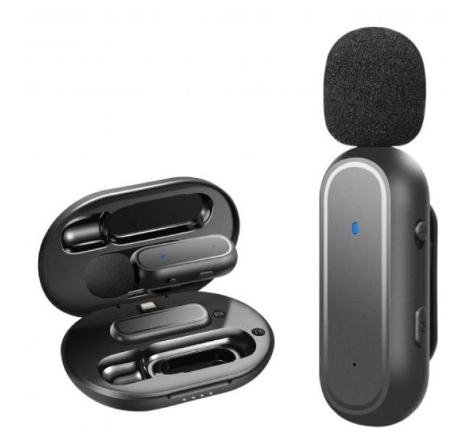 Микрофон беспроводной петличный K60 Lightning приемник + микрофон + зарядный кейс (Black) (17618)
