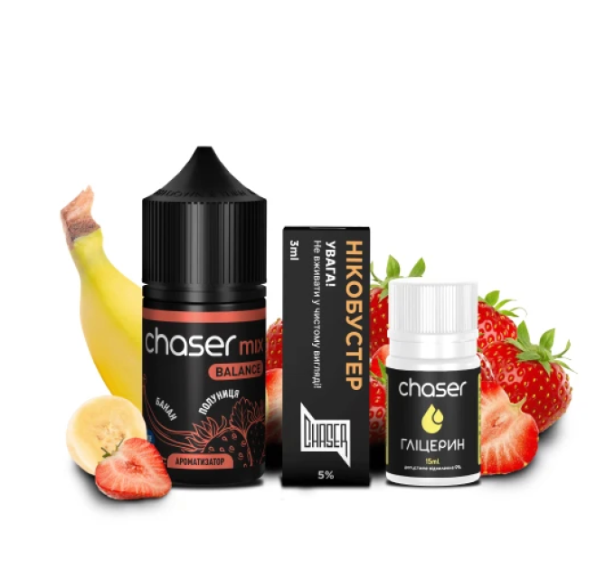 Набор для самозамеса на солевом никотине CHASER Mix BALANCE NEW 30 мл (Клубника Банан, 0-50 мг) (17809)