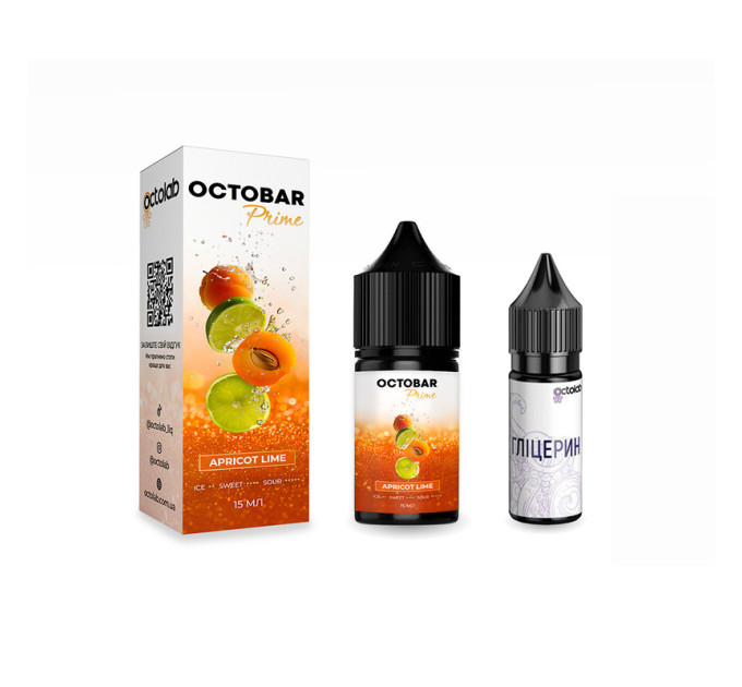 Набор компонентов для самозамеса солевой заправки Octobar Prime 15 мл (Apricot Lime, Абрикос Лайм 0-50 мг) (19048)