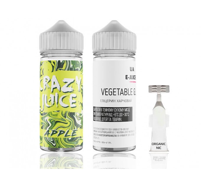 Набір заправки для самозамішування на органічному нікотині Crazy Juice Apple 120 мл 0-3 мг (Зелене Яблуко)