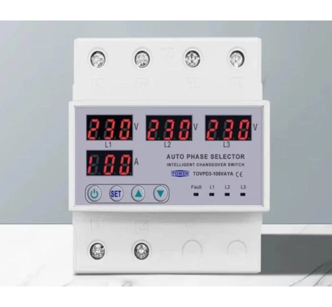 Переключатель фаз трехфазный TOMZN TOVPD3-100VAYA 100A Цифровое реле автоматического выбора фазы (19603)