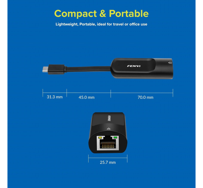 Сетевой адаптер Type-C на RJ45 Fenvi FR-G2500C 2500Mbps 2.5G Ethernet переходник сетевая карта (Black) (19129)