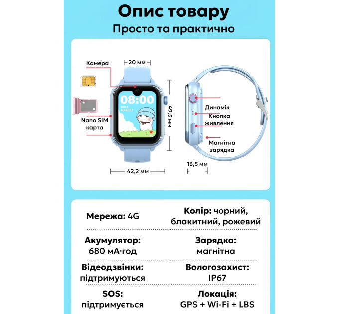 Смарт часы-телефон детские Wonlex KT37 Original с видеозвонком WI-FI GPS SIM-карта (Black) (18350)