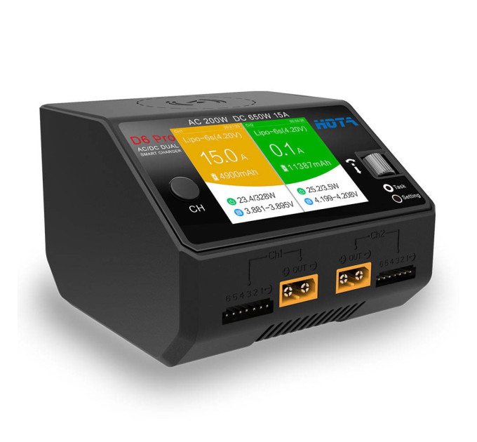 Зарядное устройство двухканальное HOTA D6 Pro Dual 325W 15A 1-6S LiPo AC/DC FPV беспроводная зарядка (Black) (18768)