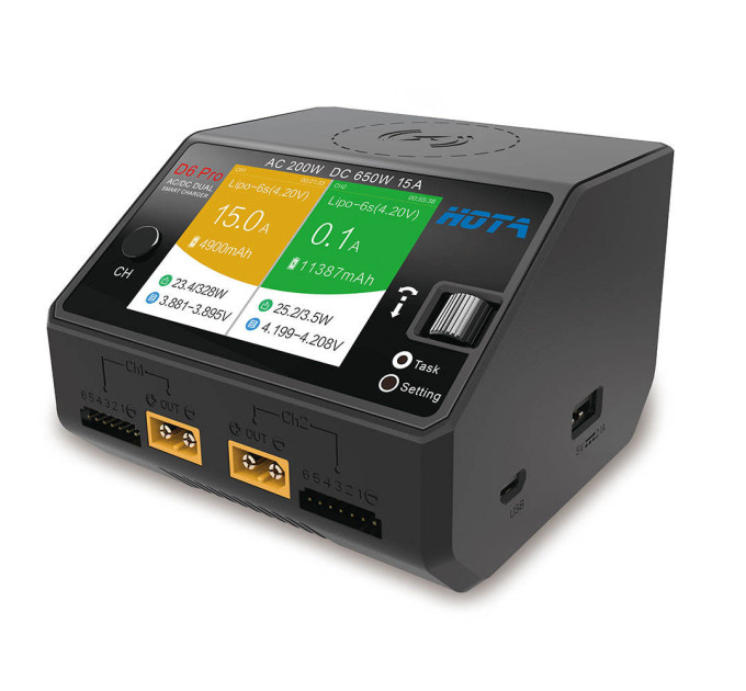 Зарядное устройство двухканальное HOTA D6 Pro Dual 325W 15A 1-6S LiPo AC/DC FPV беспроводная зарядка (Black) (18768)