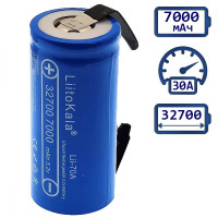 Аккумулятор 32700 LiitoKala 70A-N 7000 mAh LiFePO4 под пайку с никелевой лентой U-tags 30А, 3.6V