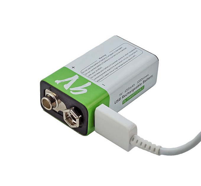 Аккумулятор Крона Smartoools 650 mAh 9V / 6LR61 литиевый со встроенной зарядкой Type-C (19327)