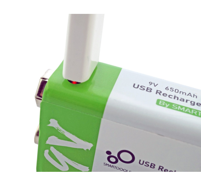 Аккумулятор Крона Smartoools 650 mAh 9V / 6LR61 литиевый со встроенной зарядкой Type-C (19327)