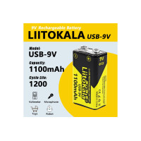 Аккумулятор Крона / 6LR61 LiitoKala USB-9V 1100 mAh литий-ионный со встроенной зарядкой Type-C