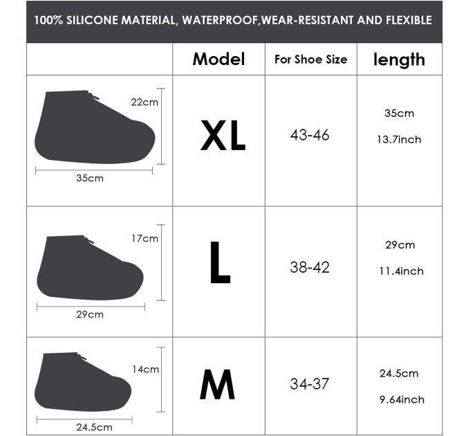 Бахилы на обувь силиконовые с застежкой LVR 016 M 32-37 (Black) (17556)
