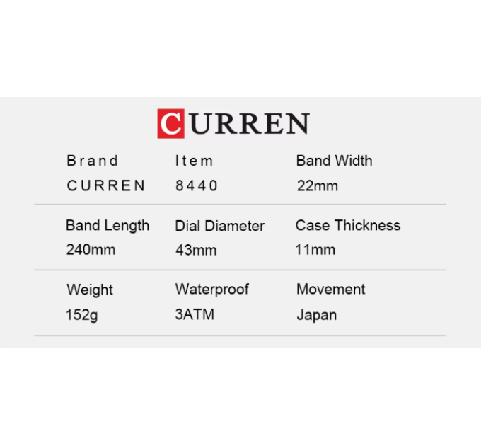 Часы наручные Curren 8440 (Silver Black Silver) (18693)