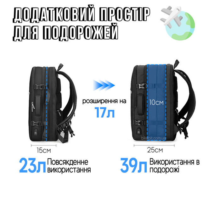 Дорожный городской рюкзак расширяемый Mark Ryden 8057Y 23-39л с отсеком для ноутбука 17.3