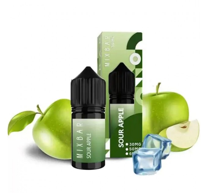 Рідина для POD систем Mix Bar Sour Apple 30 мл 65 мг (Кисло, солодке та холодне яблуко)