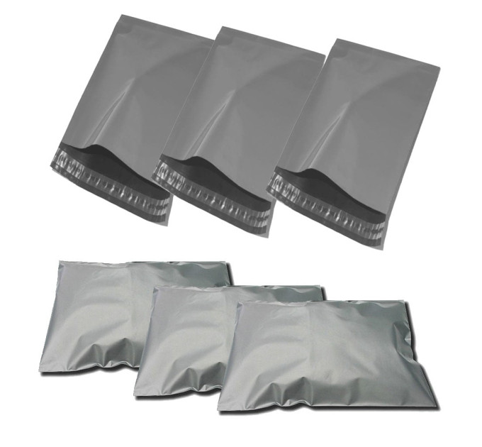 Курьерский пакет с  клеевым клапаном А6 без печати 130х190+40мм без кармана 55 мкм (Серый) (18648)