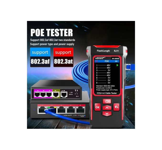 Многофункциональный кабельный тестер Noyafa NF-859GK  PoE тестер витой пар, Wiremap, SCAN, NCV, QC, VFL, PING, IP-scan, RJ45 (19805)