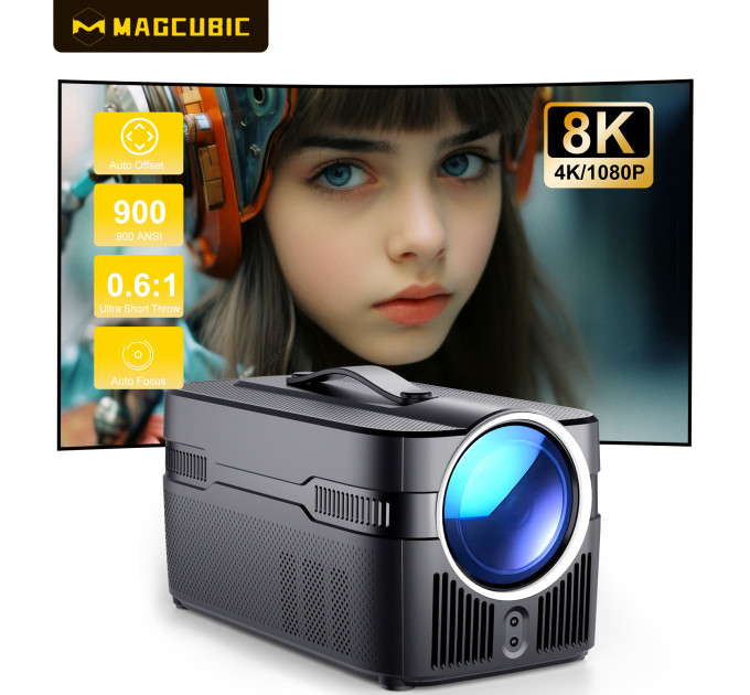 Мультимедийный смарт-проектор с автофокусом Magcubic HY450C Android 14, chip H726, 8K24fps, 2GB/16GB с голосовым управлением домашний кинотеатр (Black) (19396)