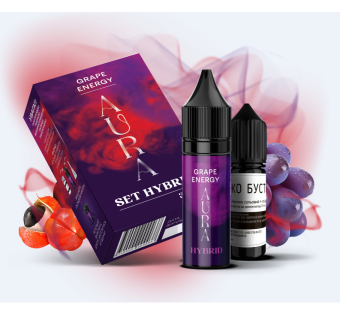 Набор для самозамеса солевой Aura HYBRID 10 мл (Grape Energy Виноград Гуарин, 0-50 мг) (17222)