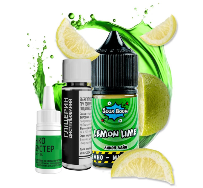 Набор для самозамеса солевой Sour Boom 15 мл (Lemon Lime Лимон лайм, 0-65 мг) (17284)