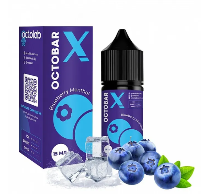 Набор компонентов для самозамеса солевой жидкости Octobar X 30 мл (Blueberry Menthol Голубика Ментол, 0-65 мг) (17892)