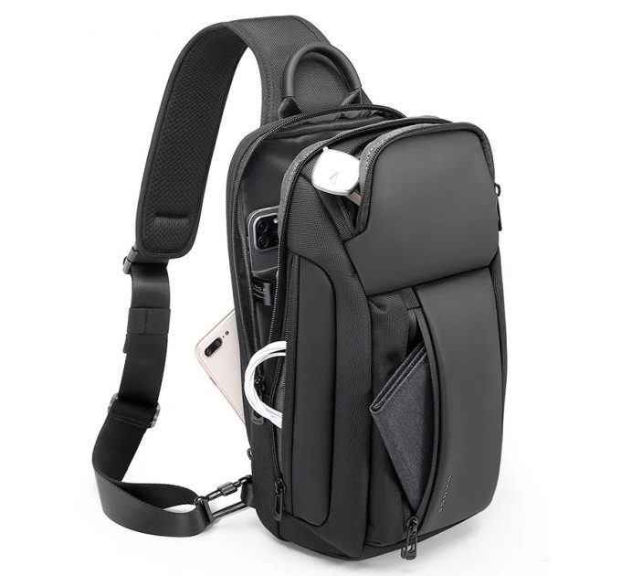 Однолямочный рюкзак через плечо Bange BG-7566 7л Сумка-слинг с USB-разъемом (Black) (19367)