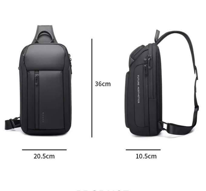 Однолямочный рюкзак через плечо Bange BG-7566 7л Сумка-слинг с USB-разъемом (Black) (19367)