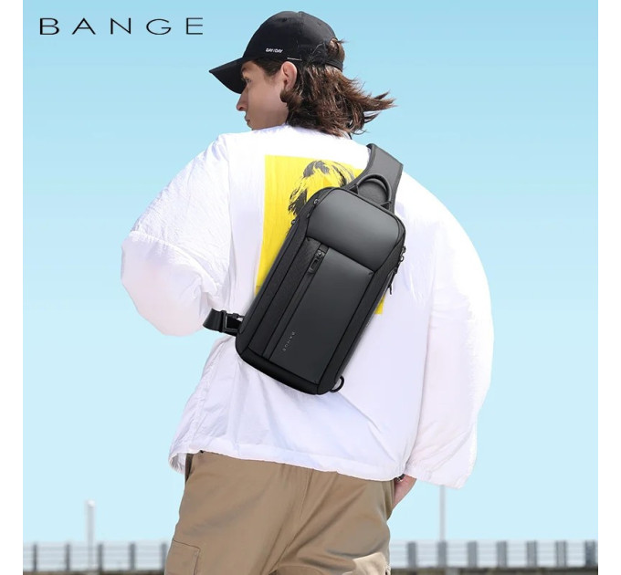 Однолямочный рюкзак через плечо Bange BG-7566 7л Сумка-слинг с USB-разъемом (Black) (19367)