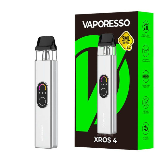 Под-система Vaporesso XROS 4 Pod 1000мАг 3мл Оригінальний комплект (Сріблястий) (16838)