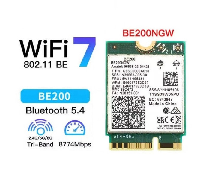 Сетевая карта Intel Wi-Fi 7 BE200 NGW модуль трехдиапазонный адаптер Bluetooth для ПД / Ноутбука (19124)