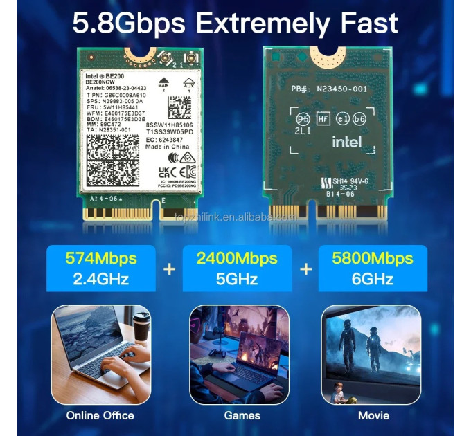 Сетевая карта Intel Wi-Fi 7 BE200 NGW модуль трехдиапазонный адаптер Bluetooth для ПД / Ноутбука (19124)