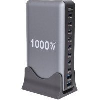 Сетевая зарядная станция ILEPO 1000W на 2 USB+8 Type-C мультизарядное устройство мощный блок питания (Black)