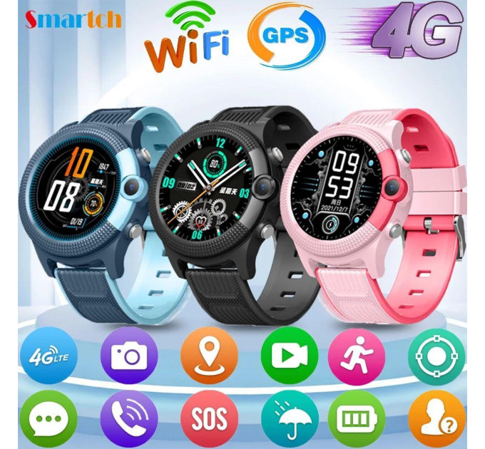 Дитячі смарт-годинник LEMFO D36 4G з камерою WI-FI GPS SIM-карта геозабором Original силіконовий ремінець (Синій) (16737)