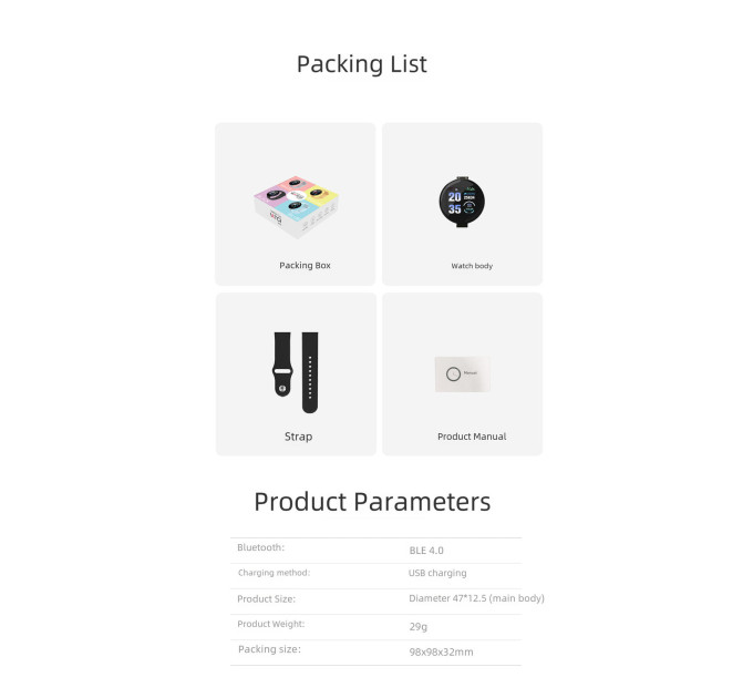 Смарт-часы фитнес-браслет D18 умный трекер с пульсометром (White) (18794)