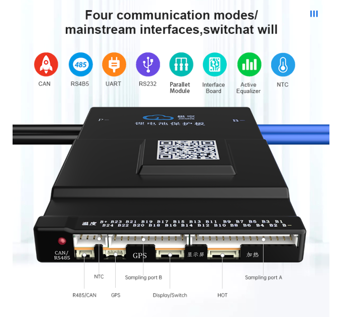Смарт плата с активним балансиром BMS JiKong JK-BD6A24S20P 7S-24S / 20V-100V / 200A Интеллектуальный контроллер управления аккумулятором LiFePO4, Li-ion, LTO (19793)