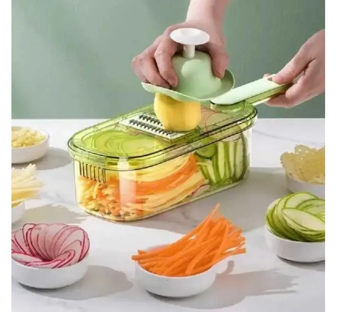 Терка - овощерезка ручная 4в1 Nicer Slicer 223-2 слайсер для нарезки овощей и фруктов с контейнером (Green) (16518)