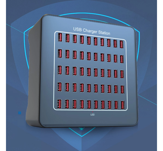 Зарядная станция многопортовая ILEPO на 50 USB портов 250 Вт / сетевое мультизарядное устройство (19015)