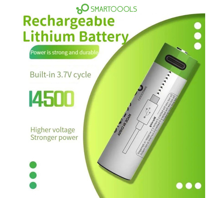 Аккумулятор 14500 Smartoools 700 mAh 3.7V с встроенной зарядкой Type-C (19566)